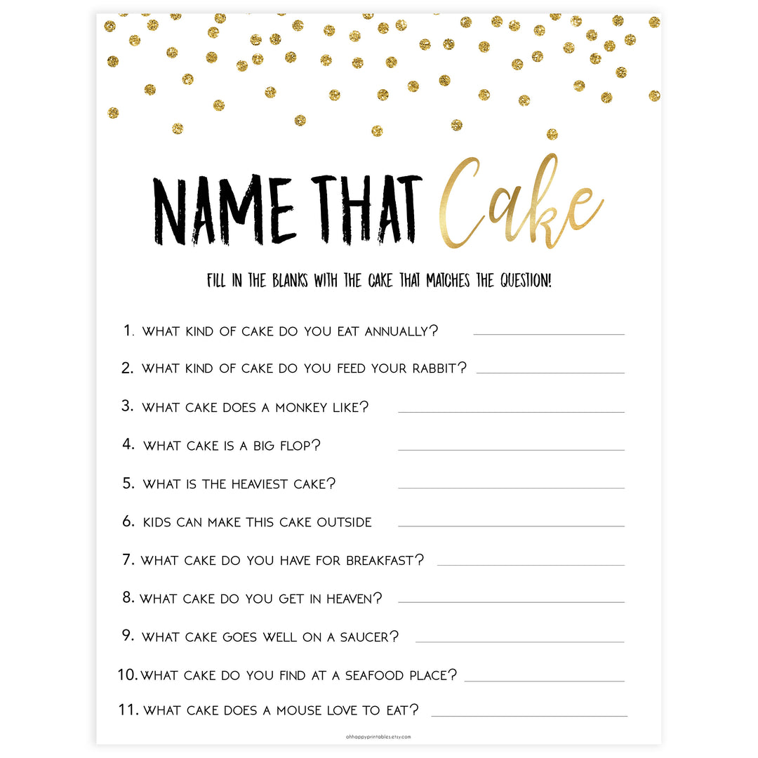 name the cake game, bridal shower name the cake game,  Printable bridal shower games, gold glitter bridal shower, gold glitter bridal shower games, fun bridal shower games, bridal shower game ideas, gold glitter bridal shower