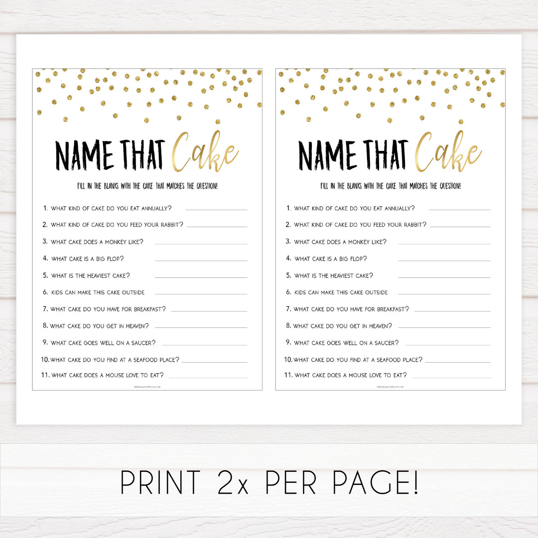 name the cake game, bridal shower name the cake game,  Printable bridal shower games, gold glitter bridal shower, gold glitter bridal shower games, fun bridal shower games, bridal shower game ideas, gold glitter bridal shower