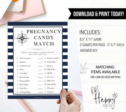 Nautical baby shower games, pregnancy candy match baby shower games, printable baby shower games, baby shower games, fun baby games, popular baby shower games, sailor baby games, boat baby games