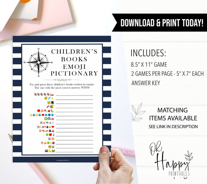 Nautical baby shower games, childrens books emoji pictionary baby shower games, printable baby shower games, baby shower games, fun baby games, ahoy its a boy, popular baby shower games, sailor baby games, boat baby games