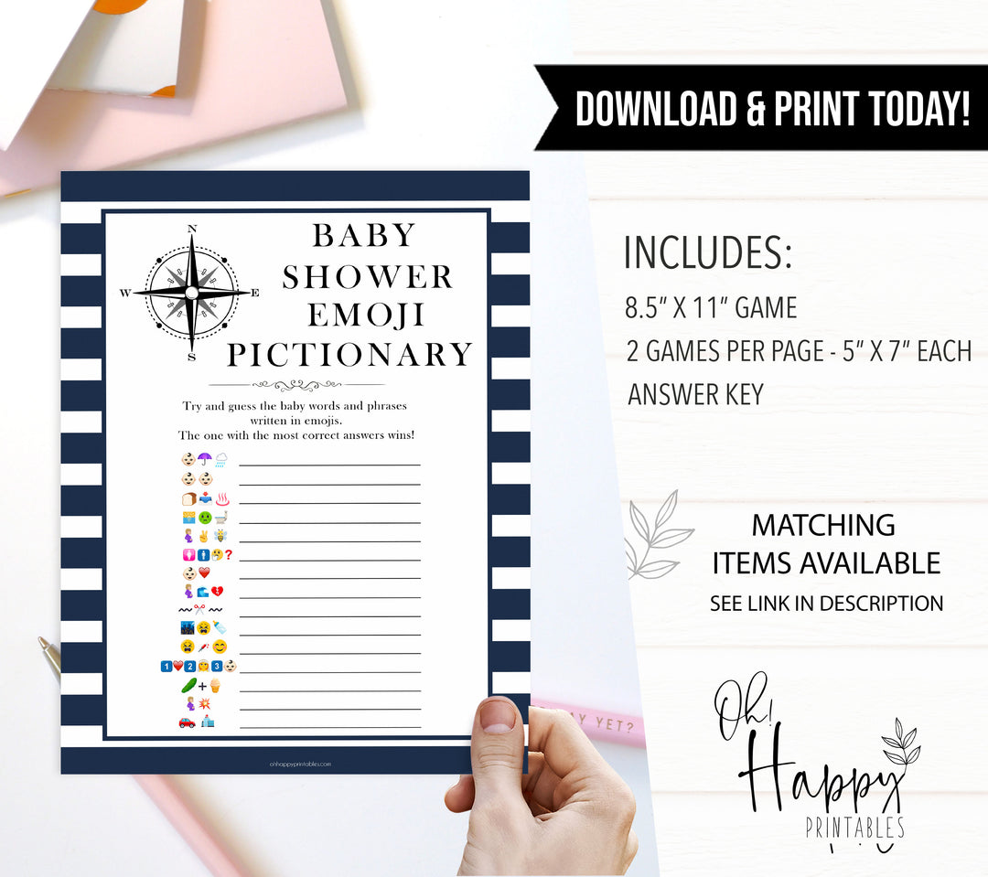 Nautical baby shower games, emoji pictionary baby shower games, printable baby shower games, baby shower games, fun baby games, ahoy its a boy, popular baby shower games, sailor baby games, boat baby games