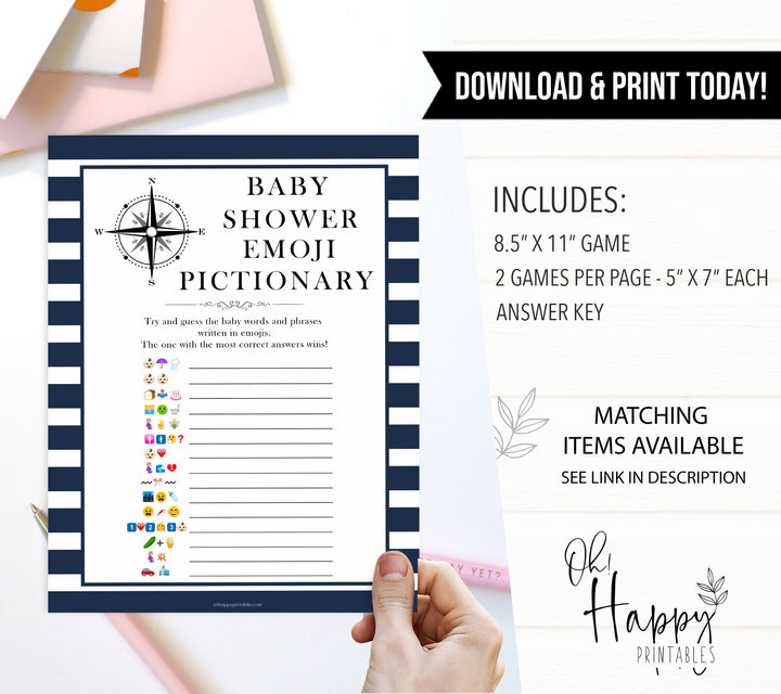 Nautical baby shower games, emoji pictionary baby shower games, printable baby shower games, baby shower games, fun baby games, ahoy its a boy, popular baby shower games, sailor baby games, boat baby games