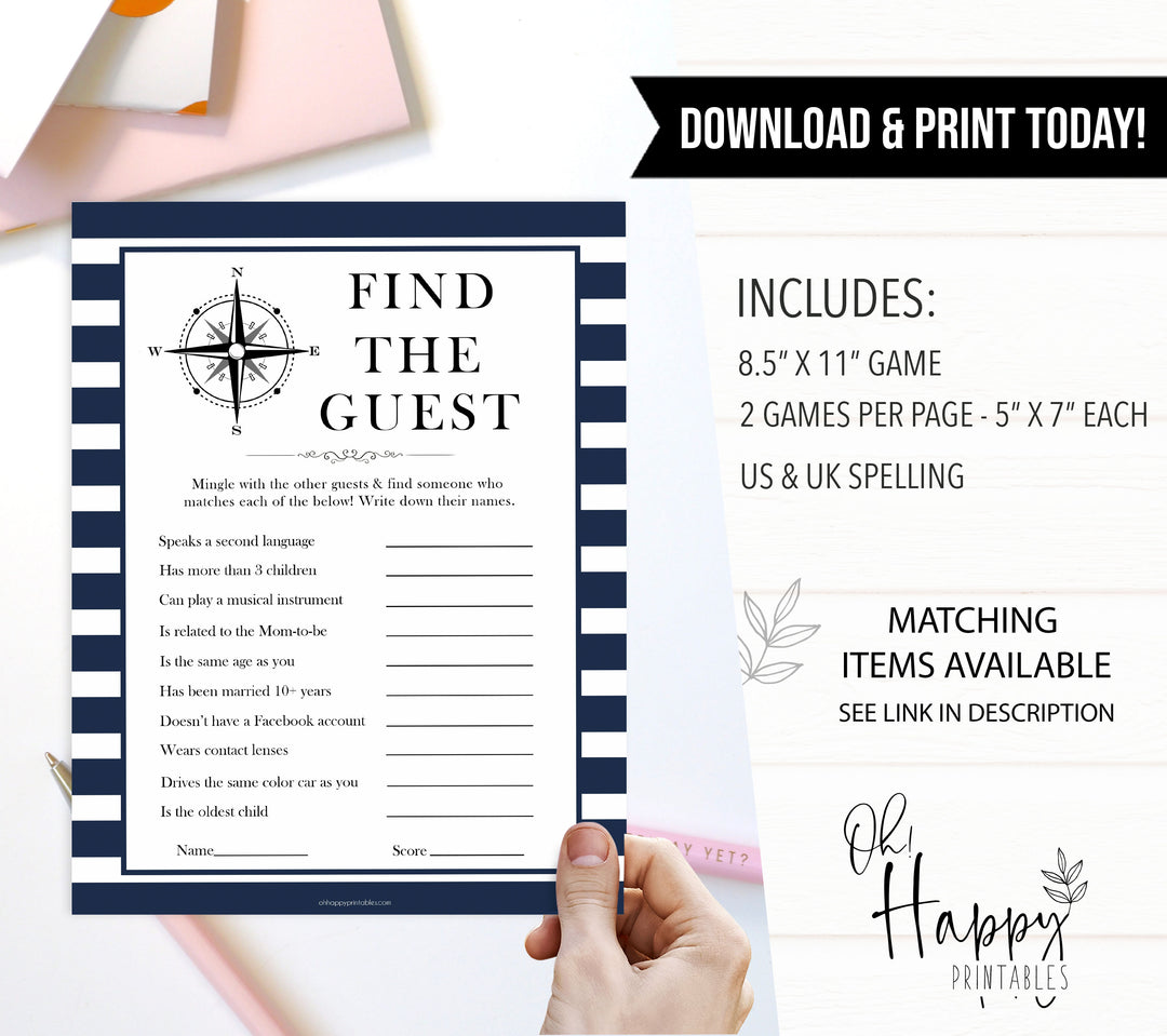 Nautical baby shower games, find the guest baby shower games, printable baby shower games, baby shower games, fun baby games, ahoy its a boy, popular baby shower games, sailor baby games, boat baby games
