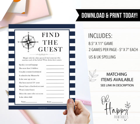 Nautical baby shower games, find the guest baby shower games, printable baby shower games, baby shower games, fun baby games, ahoy its a boy, popular baby shower games, sailor baby games, boat baby games