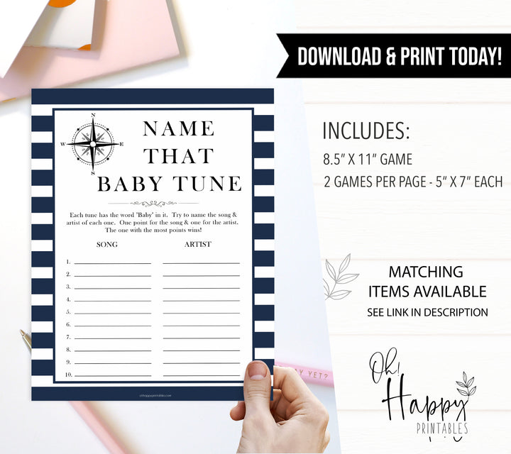 Nautical baby shower games, name that baby tune baby shower games, printable baby shower games, baby shower games, fun baby games, ahoy its a boy, popular baby shower games, sailor baby games, boat baby games