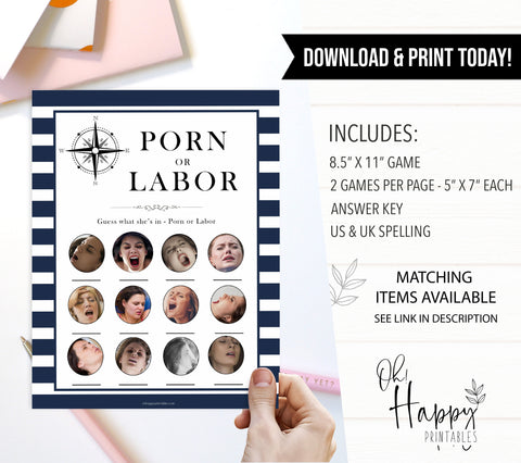 Nautical baby shower games, Porn or Labour, labor or porn baby shower games, printable baby shower games, baby shower games, fun baby games, ahoy its a boy, popular baby shower games, sailor baby games, boat baby games