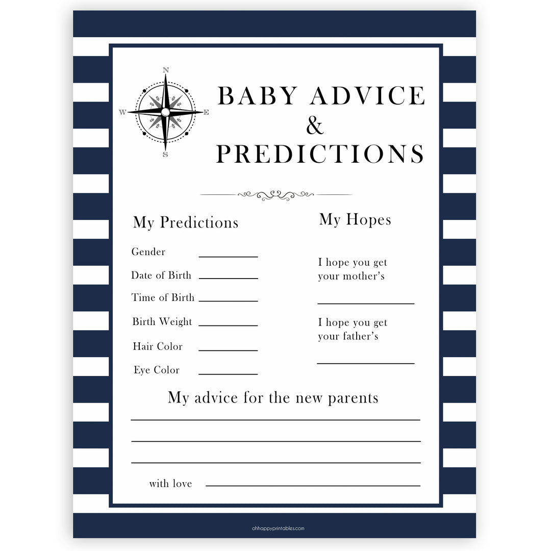 Nautical baby shower games, baby advice and predictions baby shower games, printable baby shower games, baby shower games, fun baby games, popular baby shower games, sailor baby games, boat baby games