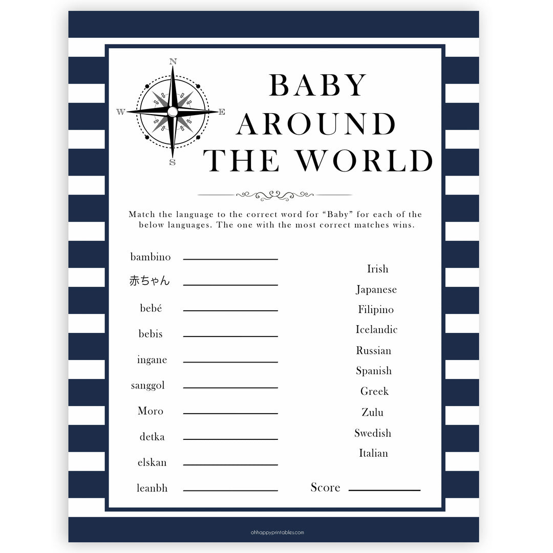Nautical baby shower games, baby around the world baby shower games, printable baby shower games, baby shower games, fun baby games, popular baby shower games, sailor baby games, boat baby games