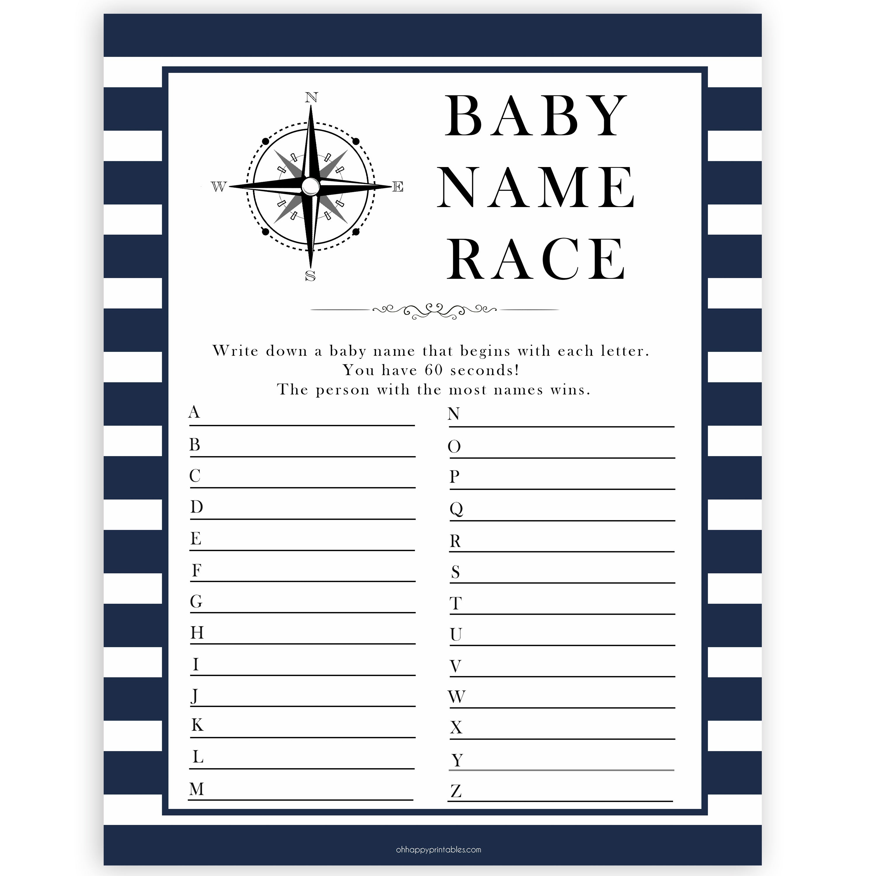 Nautical baby shower games, baby name race baby shower games, printable baby shower games, baby shower games, fun baby games, popular baby shower games, sailor baby games, boat baby games