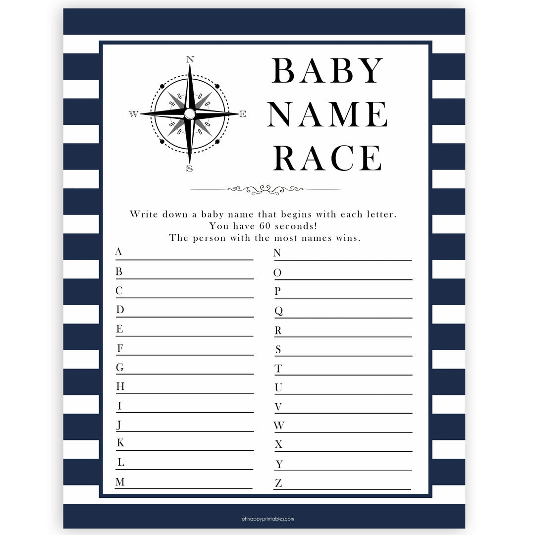Nautical baby shower games, baby name race baby shower games, printable baby shower games, baby shower games, fun baby games, popular baby shower games, sailor baby games, boat baby games