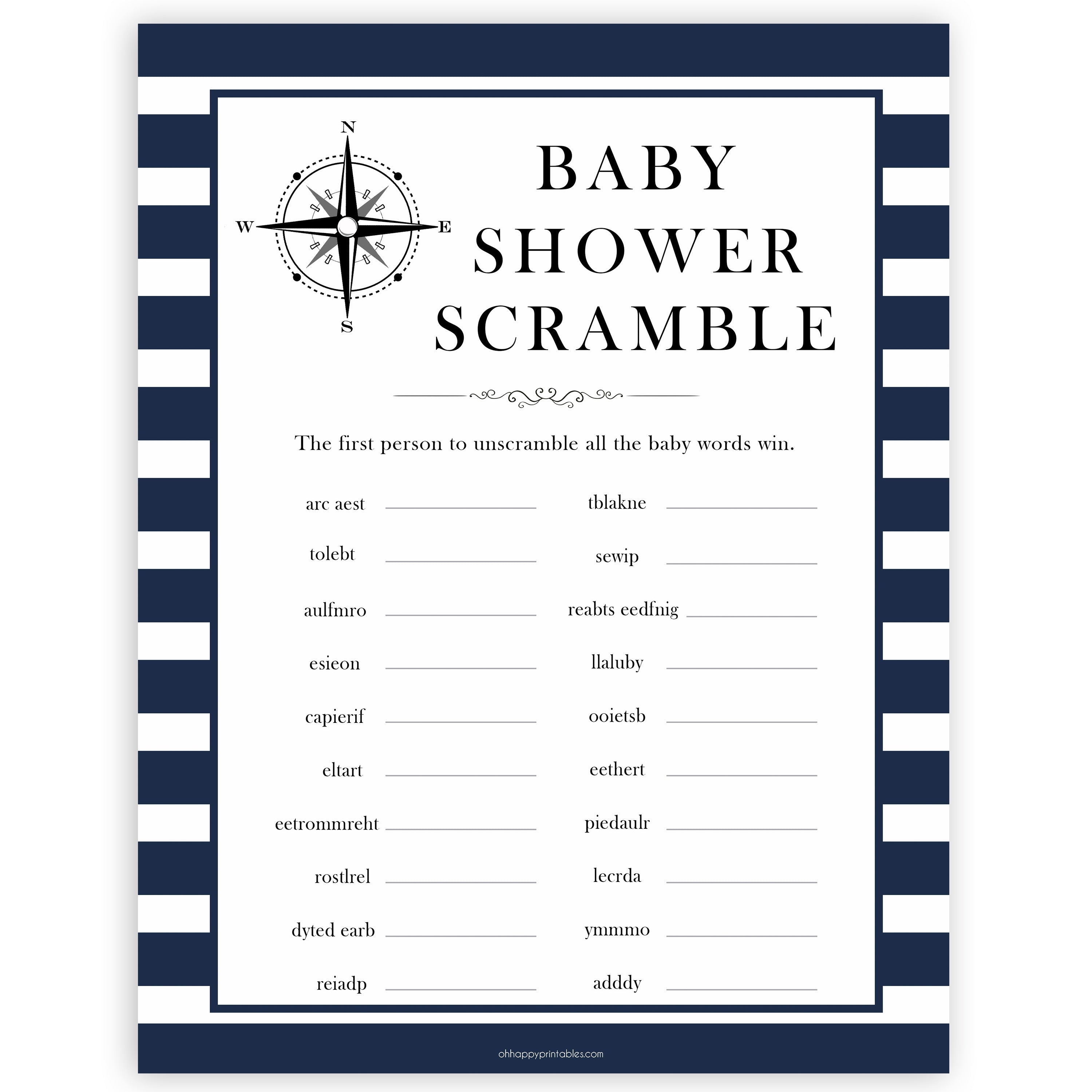 Nautical baby shower games, baby scramble baby shower games, printable baby shower games, baby shower games, fun baby games, popular baby shower games, sailor baby games, boat baby games