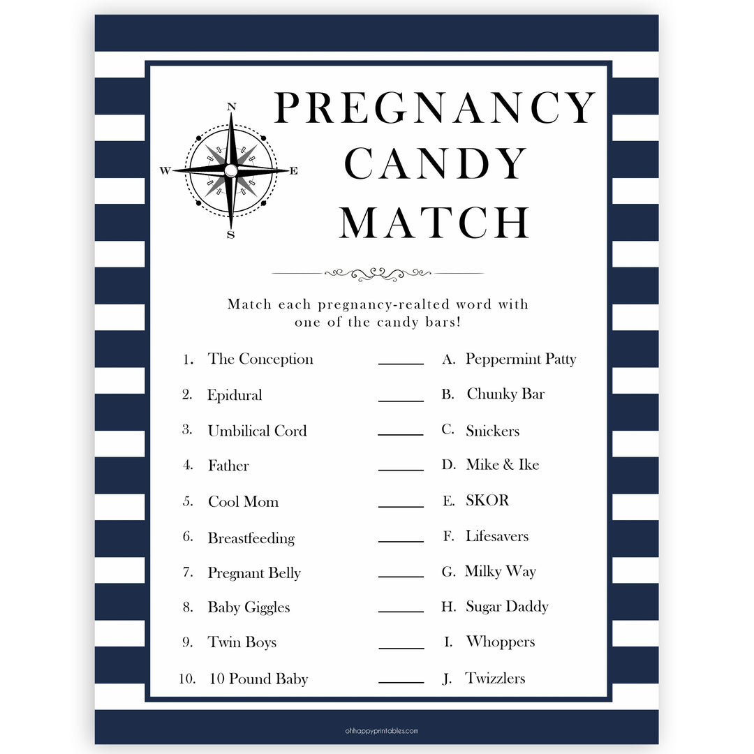 Nautical baby shower games, pregnancy candy match baby shower games, printable baby shower games, baby shower games, fun baby games, popular baby shower games, sailor baby games, boat baby games