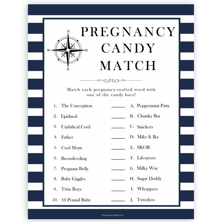 Nautical baby shower games, pregnancy candy match baby shower games, printable baby shower games, baby shower games, fun baby games, popular baby shower games, sailor baby games, boat baby games