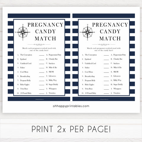Nautical baby shower games, pregnancy candy match baby shower games, printable baby shower games, baby shower games, fun baby games, popular baby shower games, sailor baby games, boat baby games