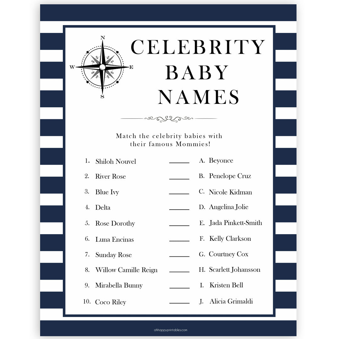 Nautical baby shower games, celebrity baby names baby shower games, printable baby shower games, baby shower games, fun baby games, popular baby shower games, sailor baby games, boat baby games