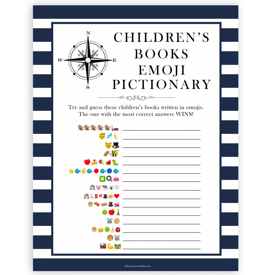 Nautical baby shower games, childrens books emoji pictionary baby shower games, printable baby shower games, baby shower games, fun baby games, ahoy its a boy, popular baby shower games, sailor baby games, boat baby games