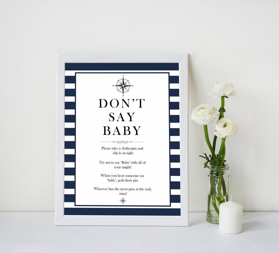 Don't Say Baby Shower Game For Boy - Includes 30 Wooden Clothespins & 5x7 Sign, Classic Baby Shower Party Game