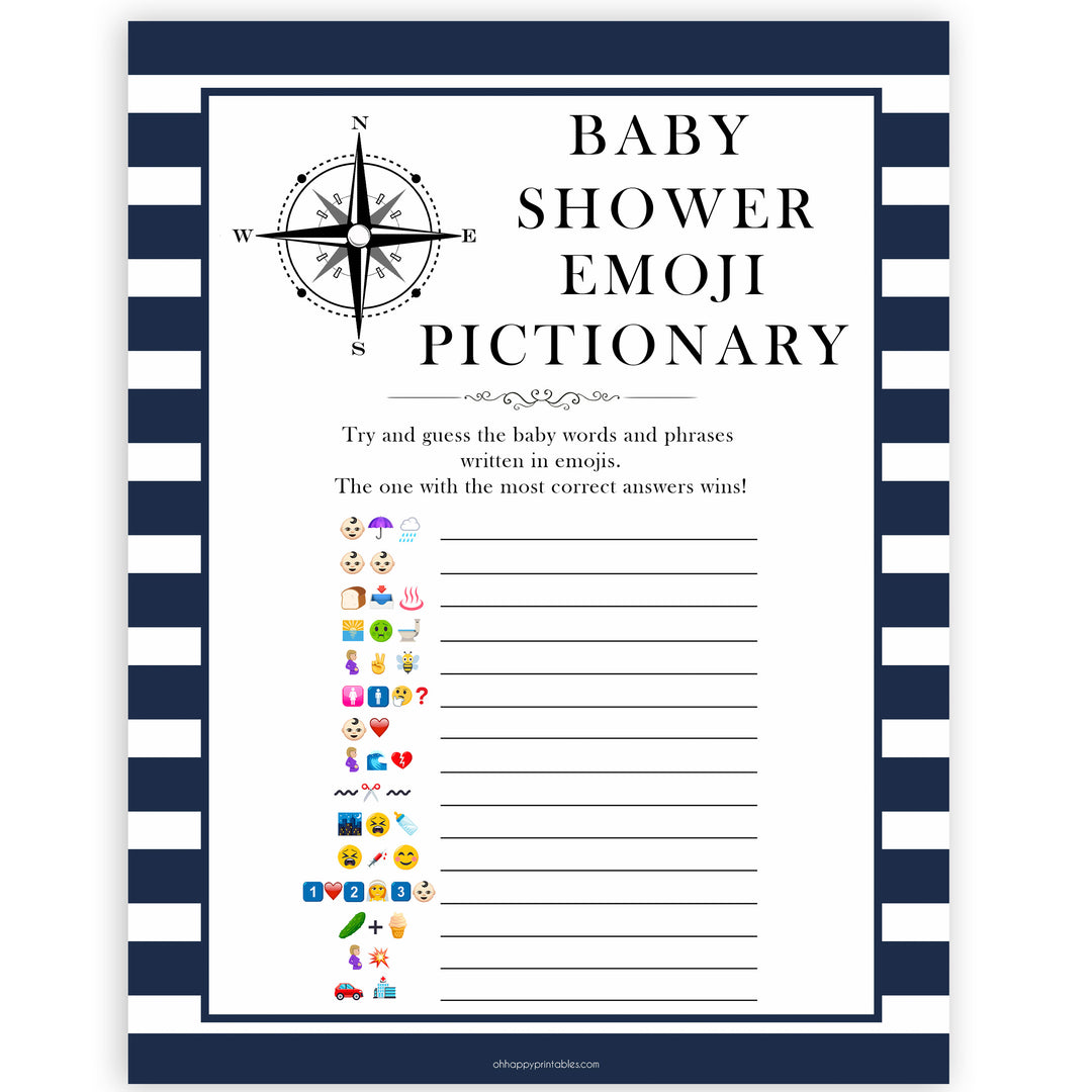 Nautical baby shower games, emoji pictionary baby shower games, printable baby shower games, baby shower games, fun baby games, ahoy its a boy, popular baby shower games, sailor baby games, boat baby games