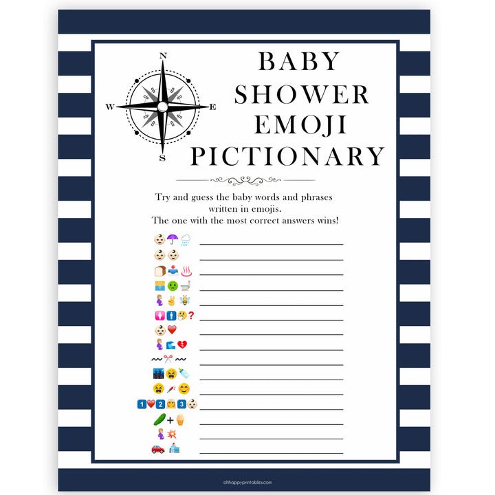 Nautical baby shower games, emoji pictionary baby shower games, printable baby shower games, baby shower games, fun baby games, ahoy its a boy, popular baby shower games, sailor baby games, boat baby games