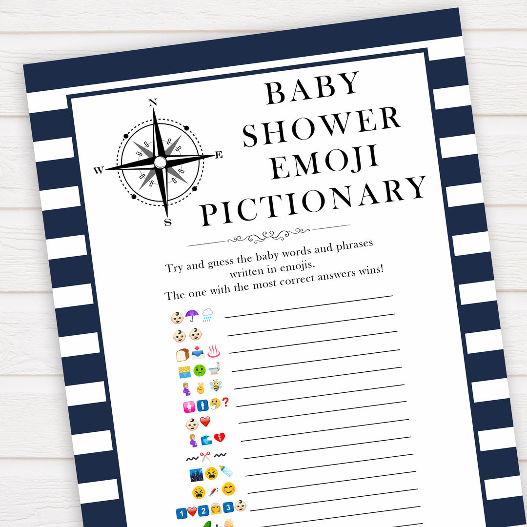 Nautical baby shower games, emoji pictionary baby shower games, printable baby shower games, baby shower games, fun baby games, ahoy its a boy, popular baby shower games, sailor baby games, boat baby games