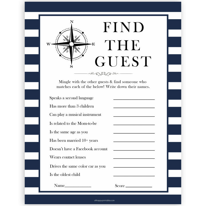 Nautical baby shower games, find the guest baby shower games, printable baby shower games, baby shower games, fun baby games, ahoy its a boy, popular baby shower games, sailor baby games, boat baby games