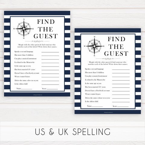 Nautical baby shower games, find the guest baby shower games, printable baby shower games, baby shower games, fun baby games, ahoy its a boy, popular baby shower games, sailor baby games, boat baby games