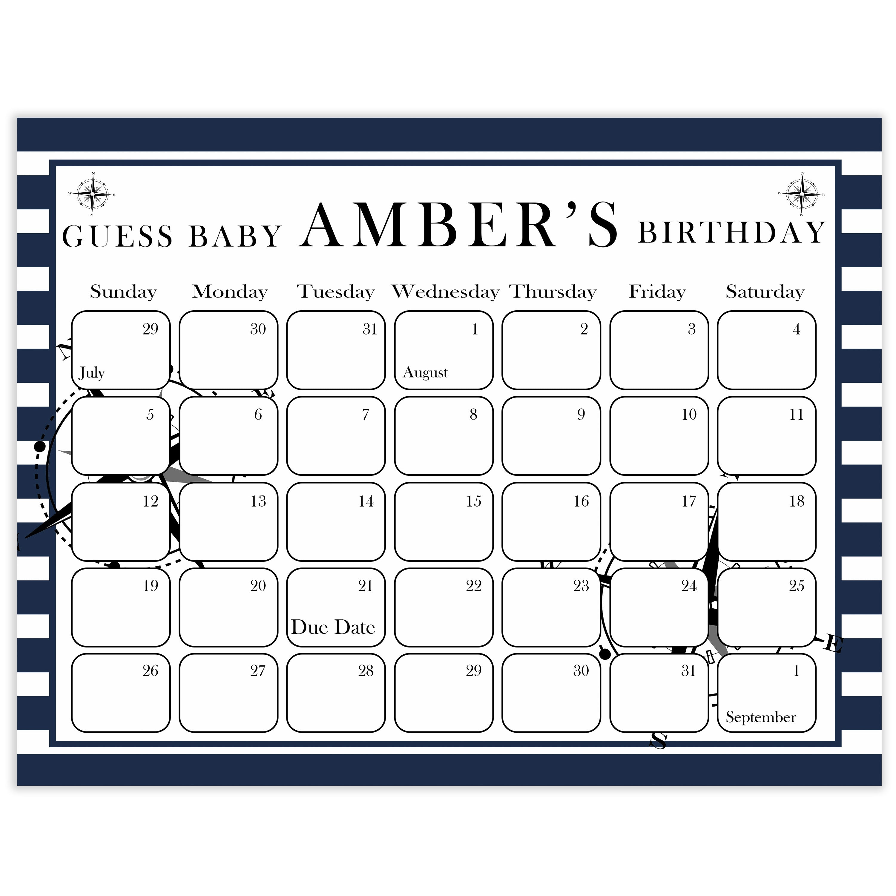 guess the baby birthday game, baby birthday predictions game, printable baby games, nautical baby shower games, nautical baby games