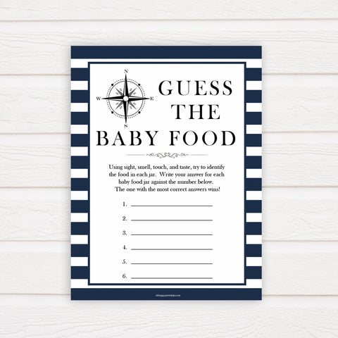 Nautical baby shower games, guess the baby food baby shower games, printable baby shower games, baby shower games, fun baby games, ahoy its a boy, popular baby shower games, sailor baby games, boat baby games