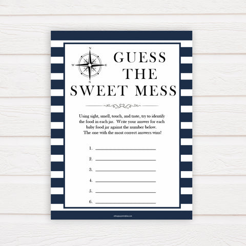 Nautical baby shower games, guess the sweet mess baby shower games, printable baby shower games, baby shower games, fun baby games, ahoy its a boy, popular baby shower games, sailor baby games, boat baby games