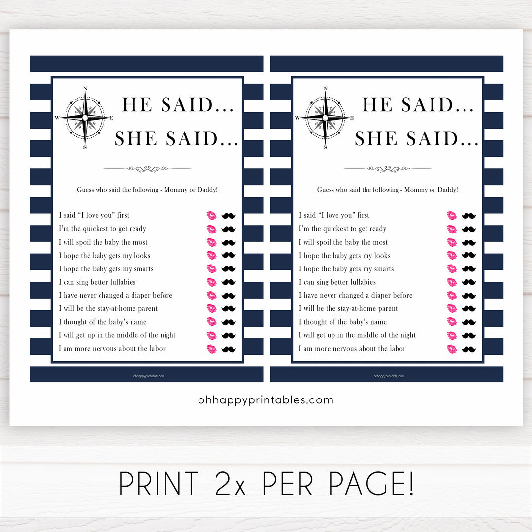 Nautical baby shower games, he said she said baby shower games, printable baby shower games, baby shower games, fun baby games, ahoy its a boy, popular baby shower games, sailor baby games, boat baby games