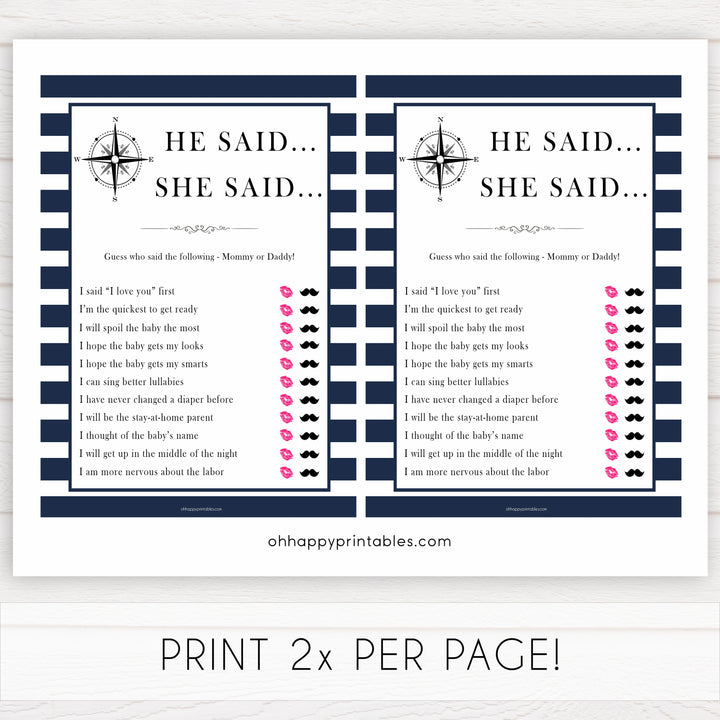 Nautical baby shower games, he said she said baby shower games, printable baby shower games, baby shower games, fun baby games, ahoy its a boy, popular baby shower games, sailor baby games, boat baby games
