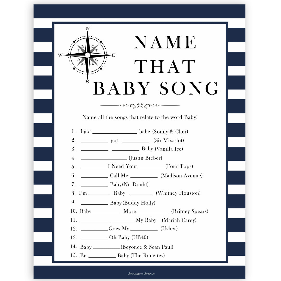 Nautical baby shower games, name that baby song baby shower games, printable baby shower games, baby shower games, fun baby games, ahoy its a boy, popular baby shower games, sailor baby games, boat baby games