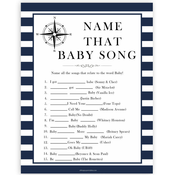 Nautical baby shower games, name that baby song baby shower games, printable baby shower games, baby shower games, fun baby games, ahoy its a boy, popular baby shower games, sailor baby games, boat baby games