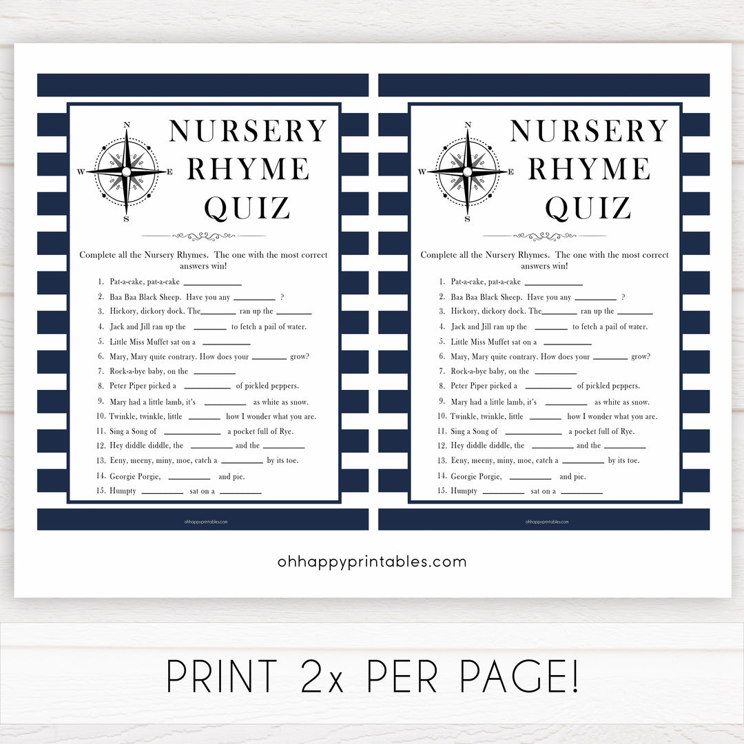 Nautical baby shower games, nursery rhyme quiz baby shower games, printable baby shower games, baby shower games, fun baby games, ahoy its a boy, popular baby shower games, sailor baby games, boat baby games