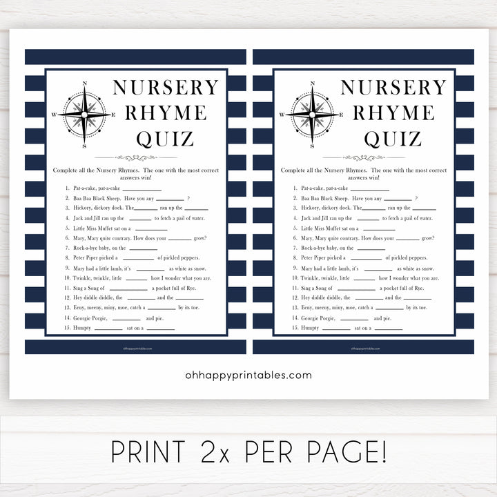 Nautical baby shower games, nursery rhyme quiz baby shower games, printable baby shower games, baby shower games, fun baby games, ahoy its a boy, popular baby shower games, sailor baby games, boat baby games