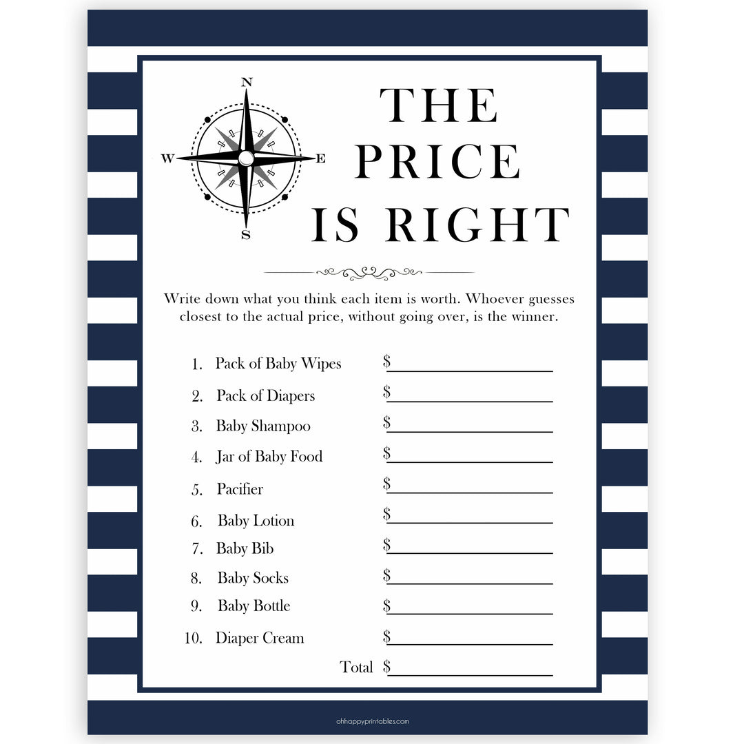 Nautical baby shower games, the price is right baby shower games, printable baby shower games, baby shower games, fun baby games, ahoy its a boy, popular baby shower games, sailor baby games, boat baby games
