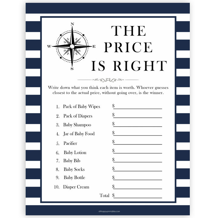 Nautical baby shower games, the price is right baby shower games, printable baby shower games, baby shower games, fun baby games, ahoy its a boy, popular baby shower games, sailor baby games, boat baby games