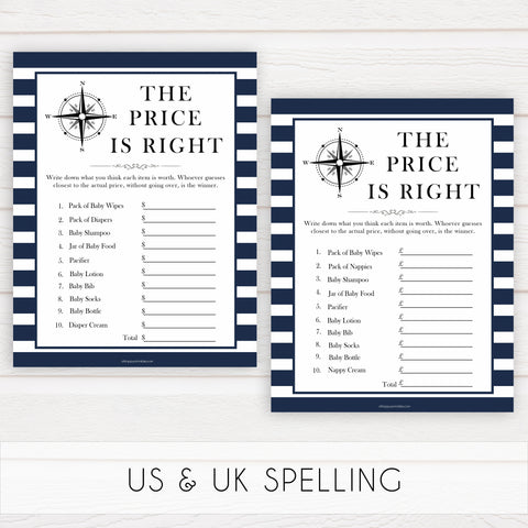 Nautical baby shower games, the price is right baby shower games, printable baby shower games, baby shower games, fun baby games, ahoy its a boy, popular baby shower games, sailor baby games, boat baby games