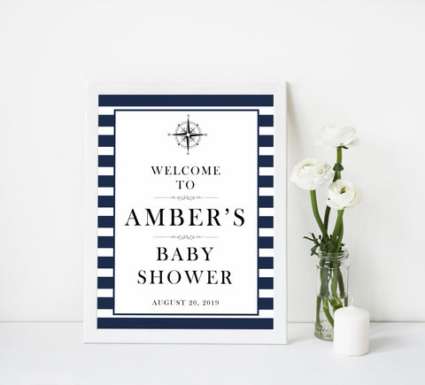 baby shower welcome sign, printable baby welcome signs, nautical baby shower decor, nautical baby signs, nautical baby table signs