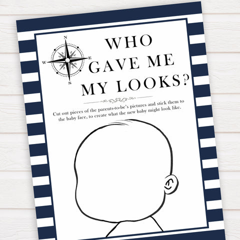 Nautical baby shower games, who game me my looks baby shower games, printable baby shower games, baby shower games, fun baby games, ahoy its a boy, popular baby shower games, sailor baby games, boat baby games