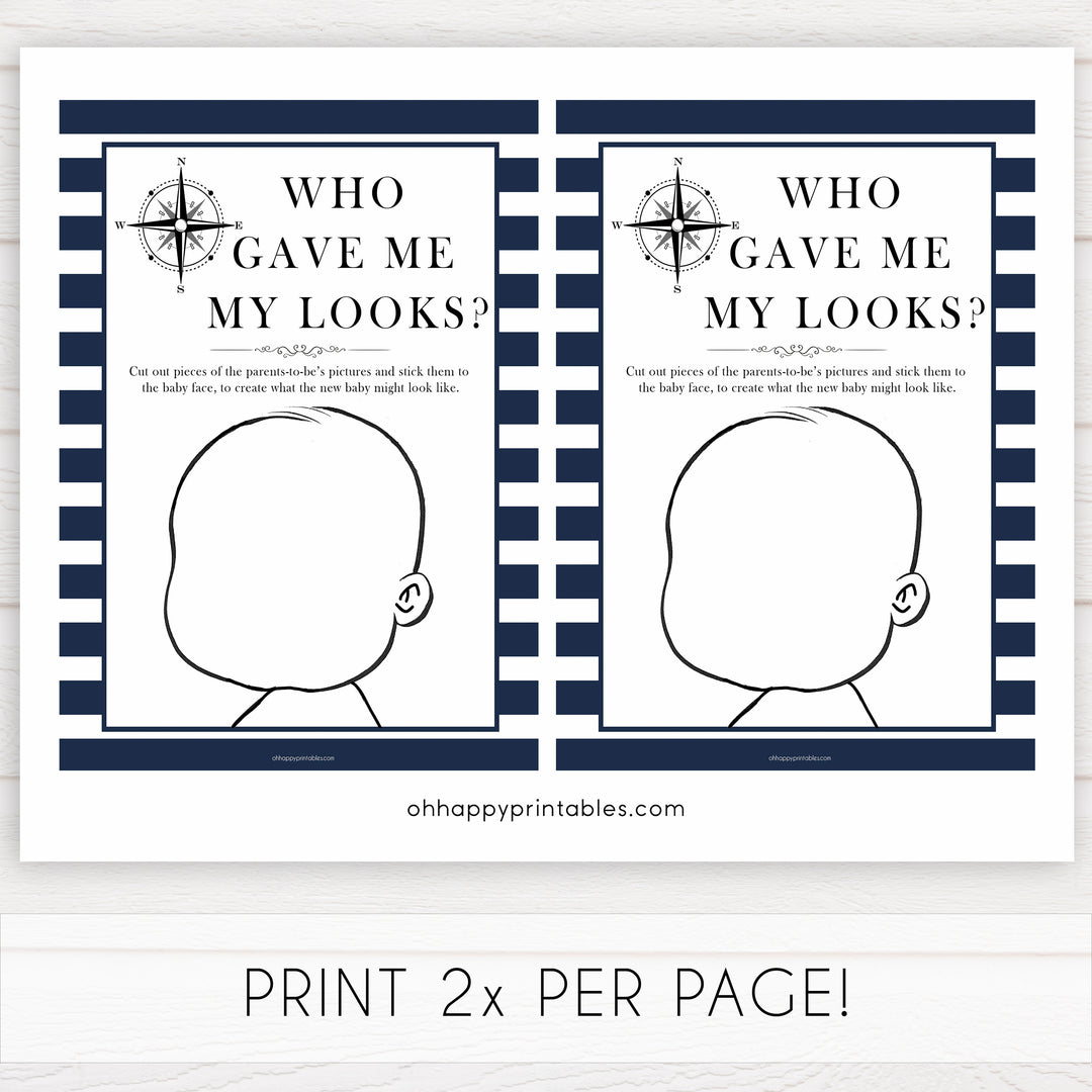 Nautical baby shower games, who game me my looks baby shower games, printable baby shower games, baby shower games, fun baby games, ahoy its a boy, popular baby shower games, sailor baby games, boat baby games