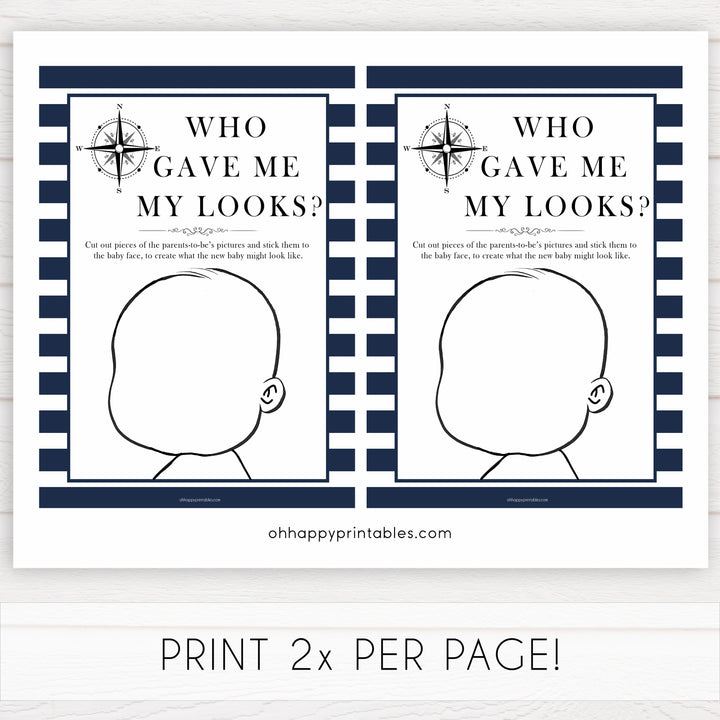 Nautical baby shower games, who game me my looks baby shower games, printable baby shower games, baby shower games, fun baby games, ahoy its a boy, popular baby shower games, sailor baby games, boat baby games