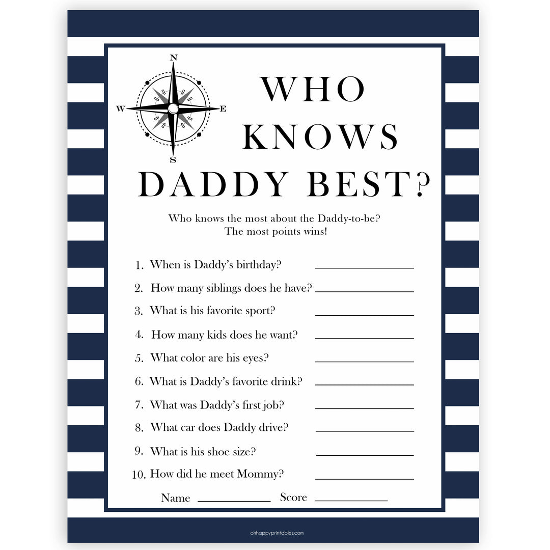 Nautical baby shower games, who knows daddy best baby shower games, printable baby shower games, baby shower games, fun baby games, ahoy its a boy, popular baby shower games, sailor baby games, boat baby games