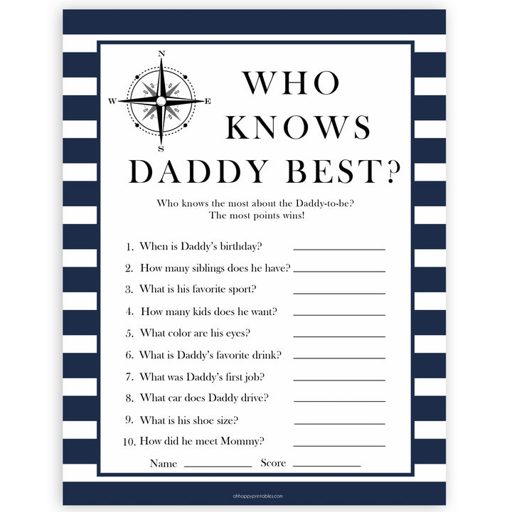 Nautical baby shower games, who knows daddy best baby shower games, printable baby shower games, baby shower games, fun baby games, ahoy its a boy, popular baby shower games, sailor baby games, boat baby games