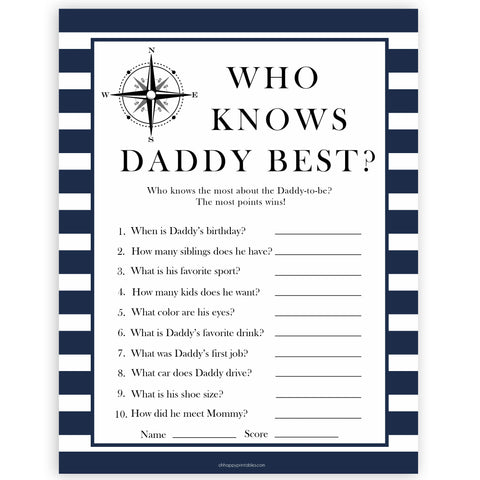 Nautical baby shower games, who knows daddy best baby shower games, printable baby shower games, baby shower games, fun baby games, ahoy its a boy, popular baby shower games, sailor baby games, boat baby games