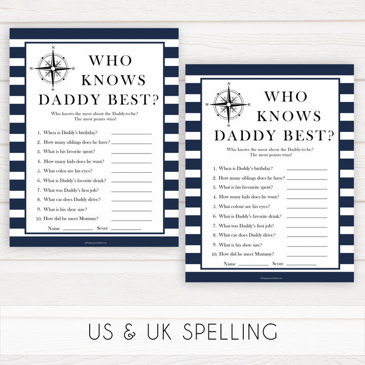 Nautical baby shower games, who knows daddy best baby shower games, printable baby shower games, baby shower games, fun baby games, ahoy its a boy, popular baby shower games, sailor baby games, boat baby games