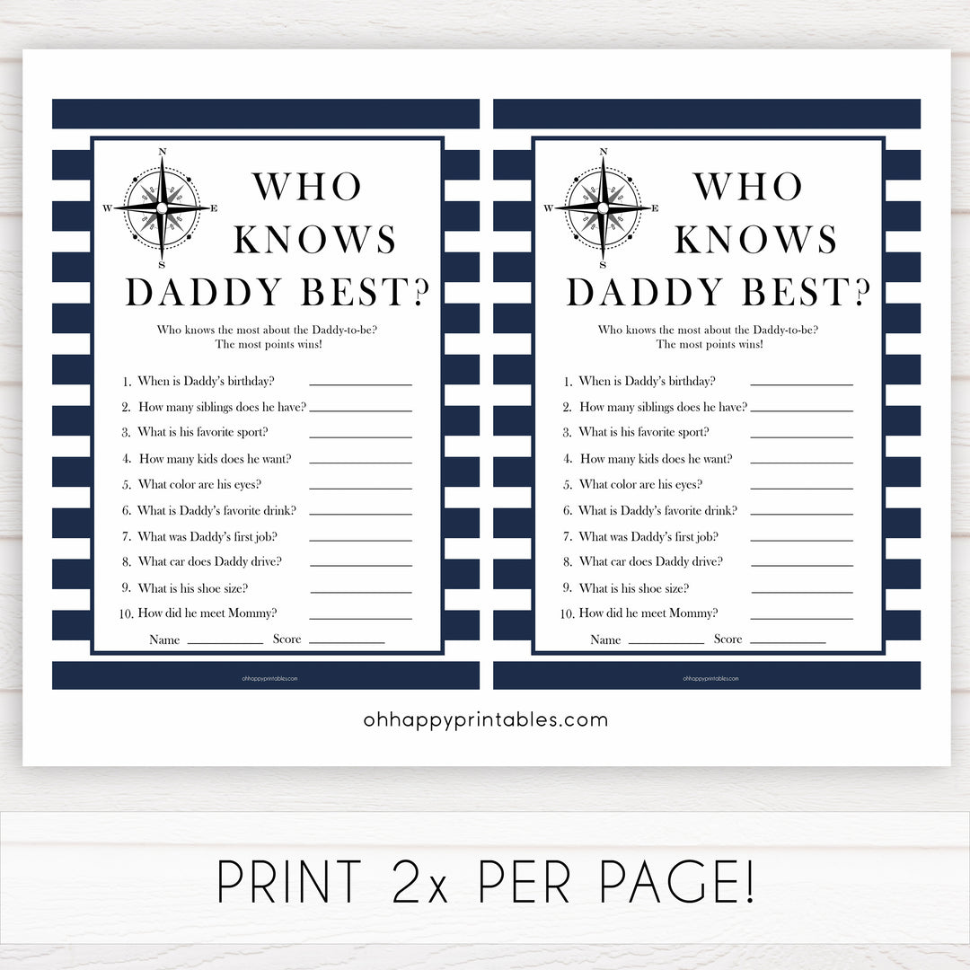 Nautical baby shower games, who knows daddy best baby shower games, printable baby shower games, baby shower games, fun baby games, ahoy its a boy, popular baby shower games, sailor baby games, boat baby games