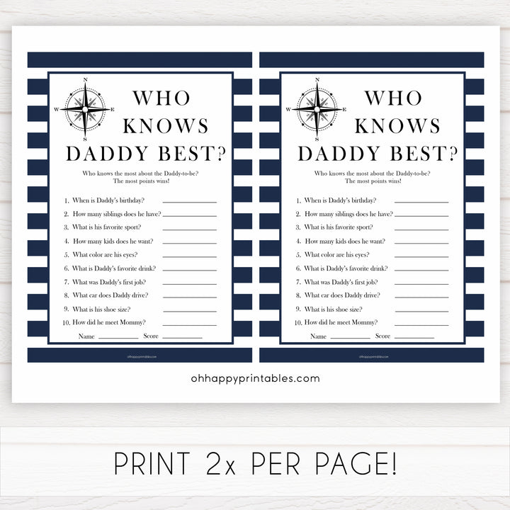 Nautical baby shower games, who knows daddy best baby shower games, printable baby shower games, baby shower games, fun baby games, ahoy its a boy, popular baby shower games, sailor baby games, boat baby games
