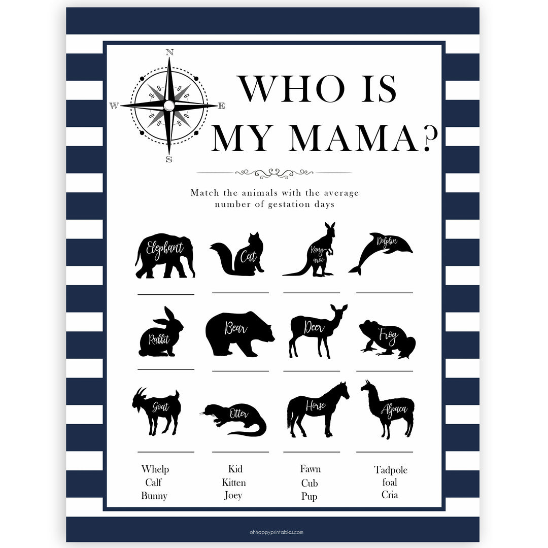 Nautical baby shower games, who is my mama baby shower games, printable baby shower games, baby shower games, fun baby games, ahoy its a boy, popular baby shower games, sailor baby games, boat baby games