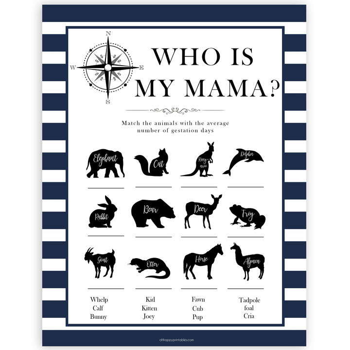 Nautical baby shower games, who is my mama baby shower games, printable baby shower games, baby shower games, fun baby games, ahoy its a boy, popular baby shower games, sailor baby games, boat baby games